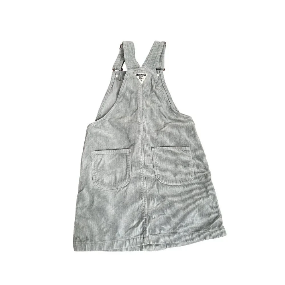OshKosh Bgosh Girls Size 10 Light Gray Corduroy Overall Dress With Button Front